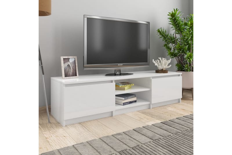 Tv-Skab 140 X 40 X 35,5 Cm Spånplade Hvid Højglans - Hvid - Møbler - TV borde & mediemøbler - TV-borde