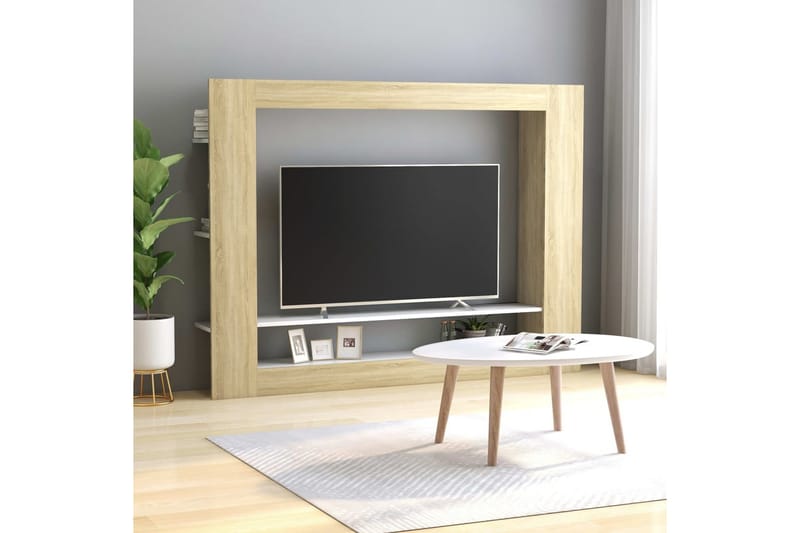 tv-skab 152 x 22 x 113 cm spånplade hvid og sonoma-eg - Brun - Møbler - TV borde & mediemøbler - TV-borde