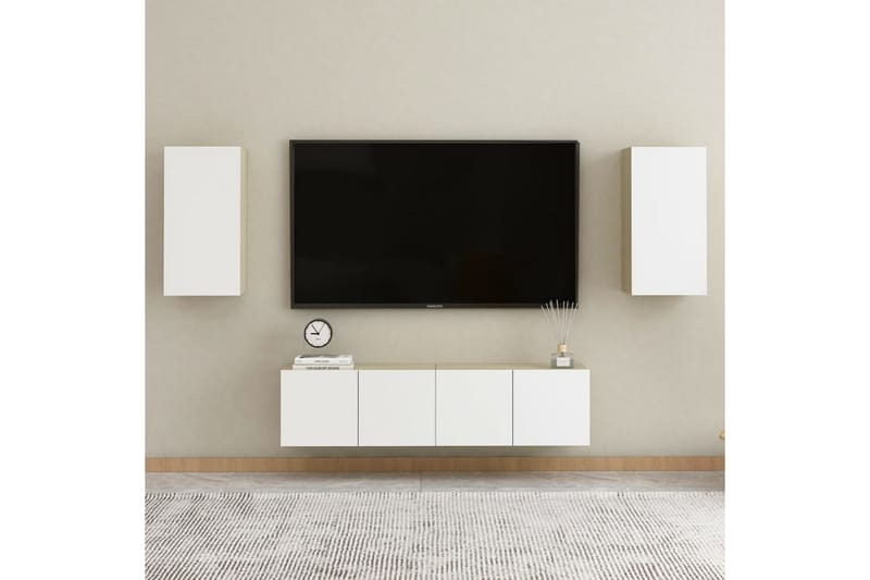 tv-skab 30,5x30x60 cm spånplade hvid og sonoma-eg - Beige - Møbler - TV borde & mediemøbler - TV-borde