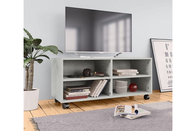 tv-skab med hjul 90 x 35 x 35 cm spånplade betongrå - Møbler - TV borde & mediemøbler - TV-borde