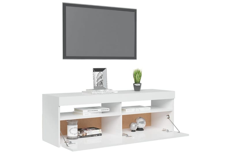 tv-skab med LED-lamper 120x35x40 cm hvid højglans - Hvid - Møbler - TV borde & mediemøbler - TV-borde