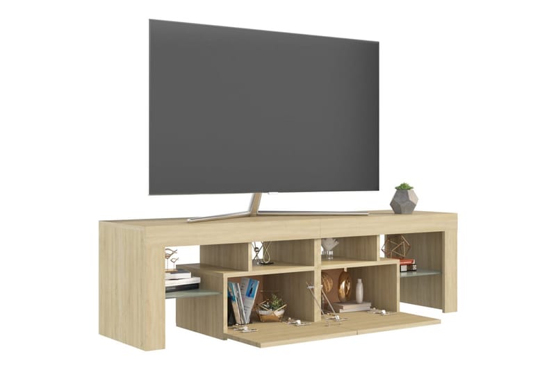 tv-skab med LED-lamper 140x35x40 cm sonoma-eg - Brun - Møbler - TV borde & mediemøbler - TV-borde