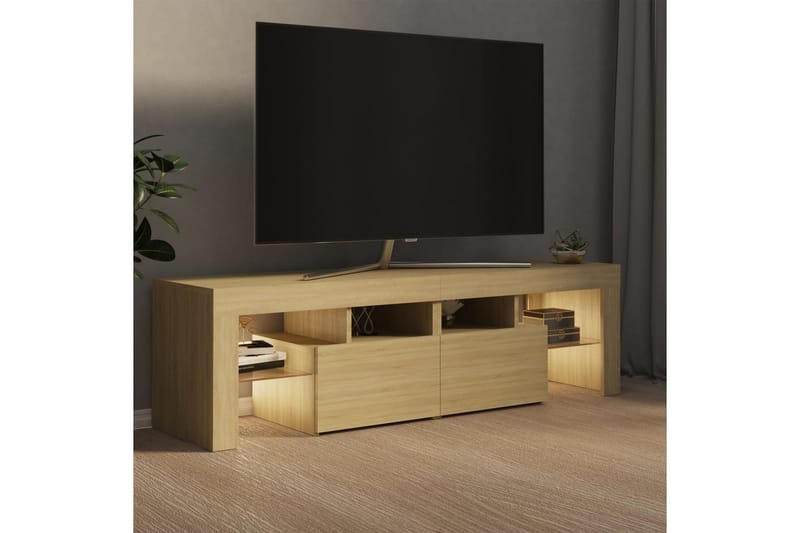 tv-skab med LED-lamper 140x35x40 cm sonoma-eg - Brun - Møbler - TV borde & mediemøbler - TV-borde