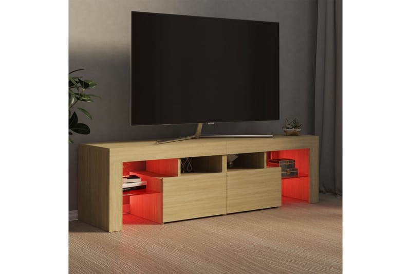 tv-skab med LED-lamper 140x35x40 cm sonoma-eg - Brun - Møbler - TV borde & mediemøbler - TV-borde