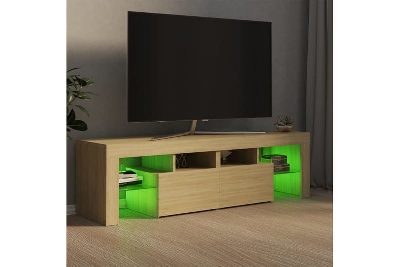 tv-skab med LED-lamper 140x35x40 cm sonoma-eg - Brun - Møbler - TV borde & mediemøbler - TV-borde