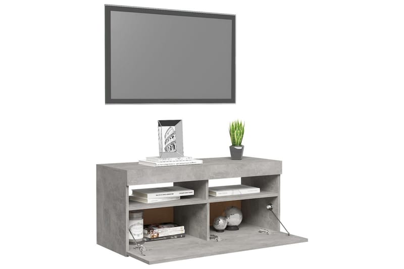 tv-skab med LED-lamper 90x35x40 cm betongrå - Grå - Møbler - TV borde & mediemøbler - TV-borde