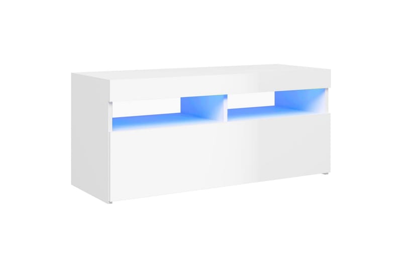 tv-skab med LED-lamper 90x35x40 cm hvid højglans - Hvid - Møbler - TV borde & mediemøbler - TV-borde