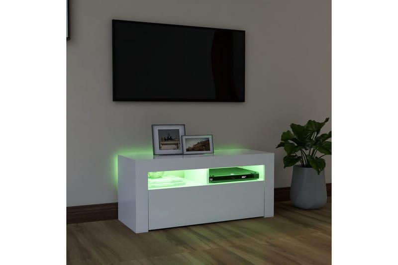 tv-skab med LED-lamper 90x35x40 cm hvid - Hvid - Møbler - TV borde & mediemøbler - TV-borde