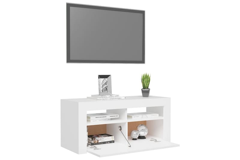 tv-skab med LED-lamper 90x35x40 cm hvid - Hvid - Møbler - TV borde & mediemøbler - TV-borde