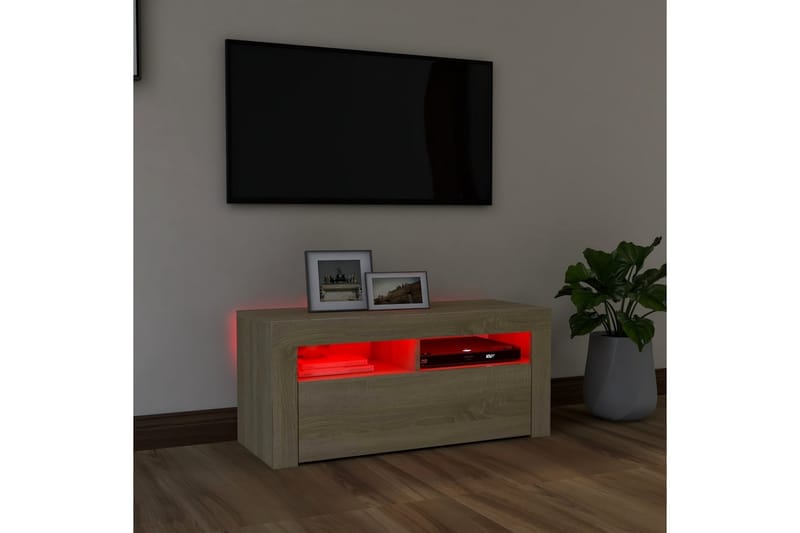 tv-skab med LED-lamper 90x35x40 cm sonoma-eg - Brun - Møbler - TV borde & mediemøbler - TV-borde