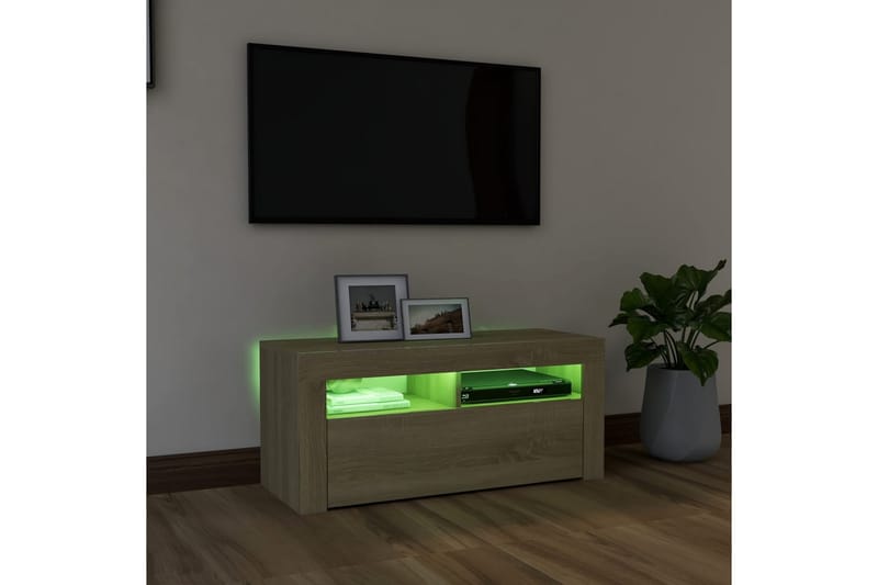 tv-skab med LED-lamper 90x35x40 cm sonoma-eg - Brun - Møbler - TV borde & mediemøbler - TV-borde