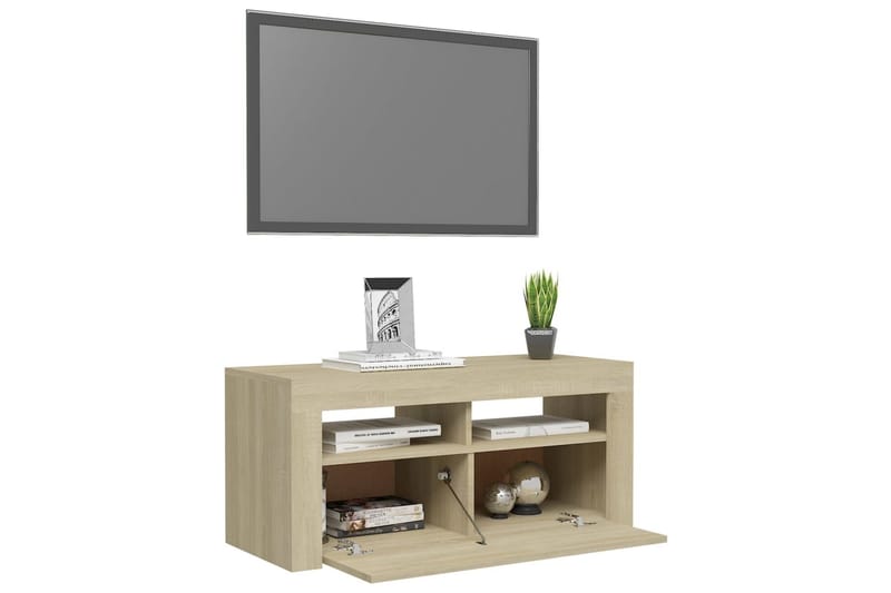 tv-skab med LED-lamper 90x35x40 cm sonoma-eg - Brun - Møbler - TV borde & mediemøbler - TV-borde