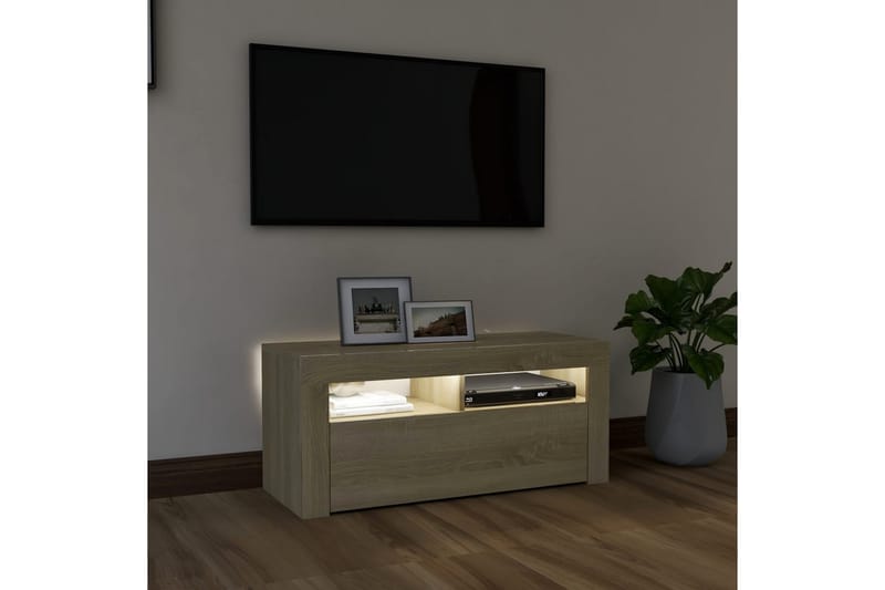 tv-skab med LED-lamper 90x35x40 cm sonoma-eg - Brun - Møbler - TV borde & mediemøbler - TV-borde