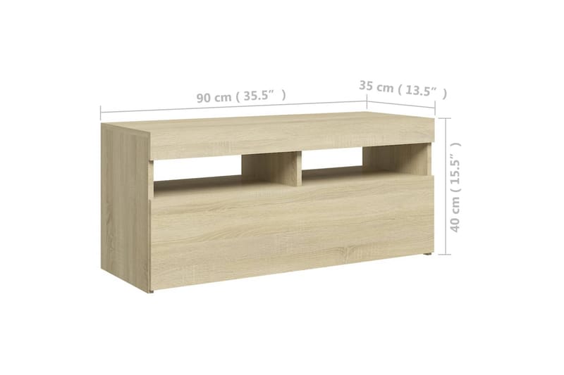 tv-skab med LED-lamper 90x35x40 cm sonoma-eg - Brun - Møbler - TV borde & mediemøbler - TV-borde