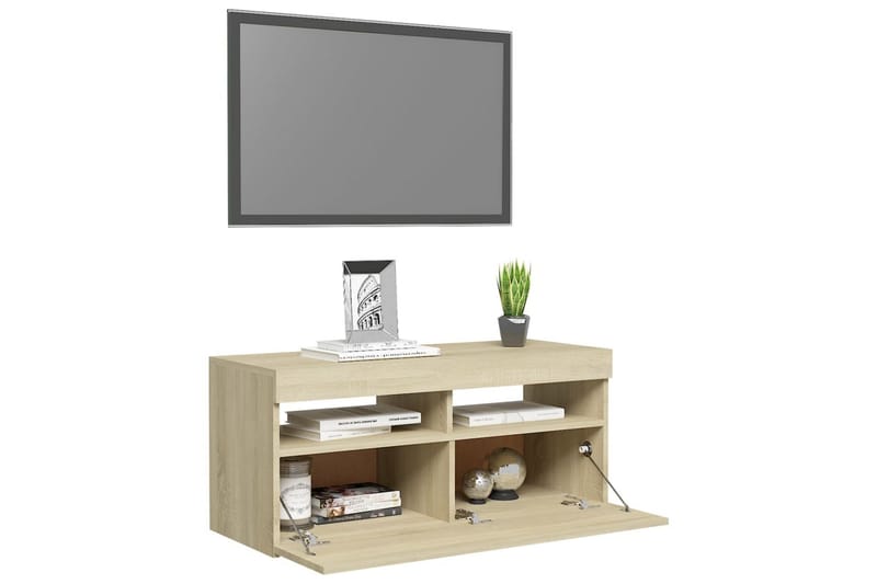 tv-skab med LED-lamper 90x35x40 cm sonoma-eg - Brun - Møbler - TV borde & mediemøbler - TV-borde