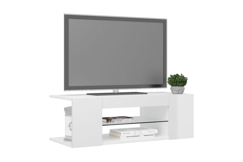 tv-skab med LED-lamper 90x39x30 cm hvid højglans - Hvid - Møbler - TV borde & mediemøbler - TV-borde