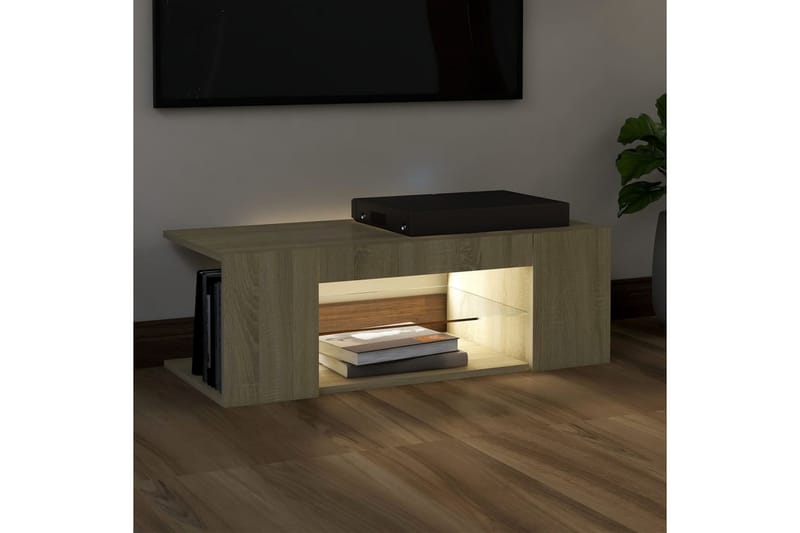 tv-skab med LED-lamper 90x39x30 cm sonoma-eg - Brun - Møbler - TV borde & mediemøbler - TV-borde