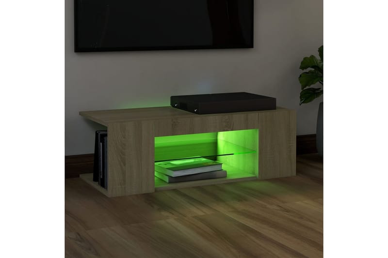 tv-skab med LED-lamper 90x39x30 cm sonoma-eg - Brun - Møbler - TV borde & mediemøbler - TV-borde