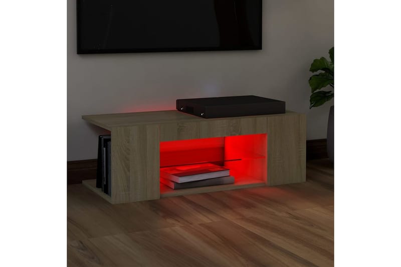 tv-skab med LED-lamper 90x39x30 cm sonoma-eg - Brun - Møbler - TV borde & mediemøbler - TV-borde