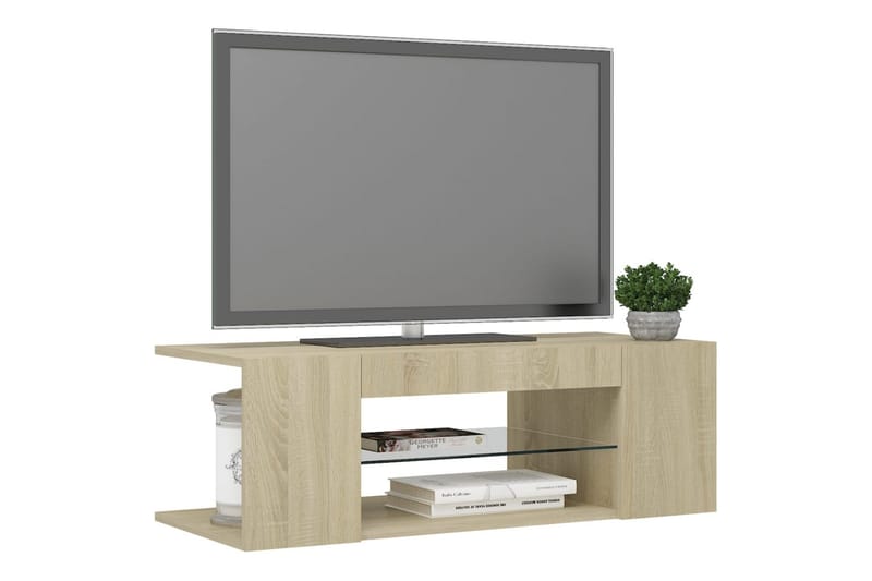 tv-skab med LED-lamper 90x39x30 cm sonoma-eg - Brun - Møbler - TV borde & mediemøbler - TV-borde