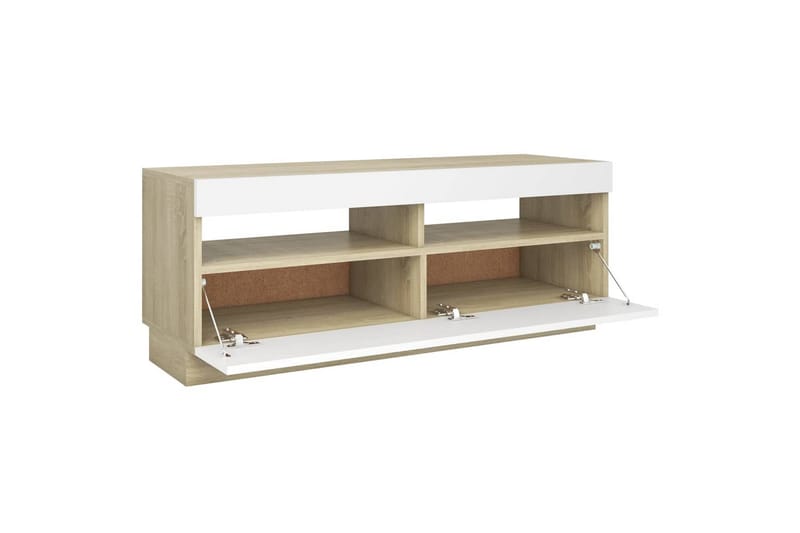 tv-skab med LED-lys 100x35x40 cm hvid og sonoma-eg - Beige - Møbler - TV borde & mediemøbler - TV-borde