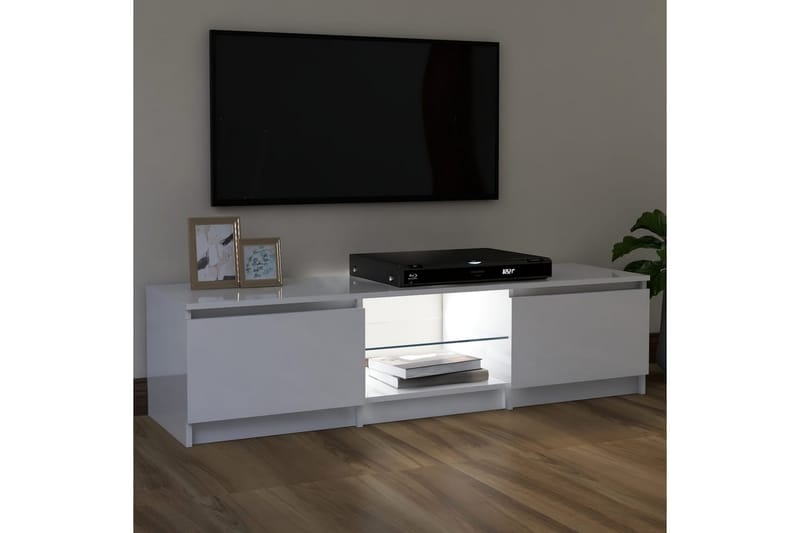 tv-skab med LED-lys 120x30x35,5 cm hvid højglans - Hvid - Møbler - TV borde & mediemøbler - TV-borde