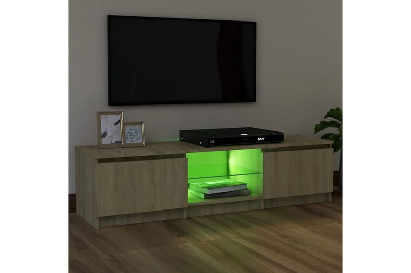 tv-skab med LED-lys 120x30x35,5 cm sonoma-eg - Brun - Møbler - TV borde & mediemøbler - TV-borde