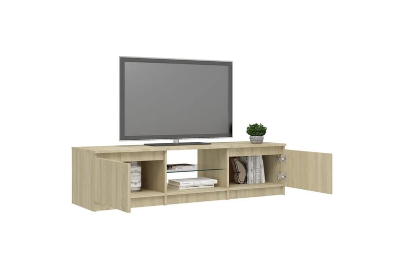 tv-skab med LED-lys 140x40x35,5 cm sonoma-eg - Brun - Møbler - TV borde & mediemøbler - TV-borde