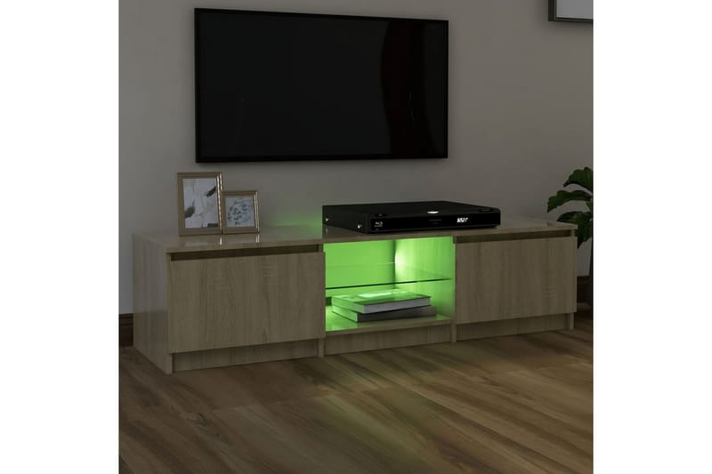 tv-skab med LED-lys 140x40x35,5 cm sonoma-eg - Brun - Møbler - TV borde & mediemøbler - TV-borde