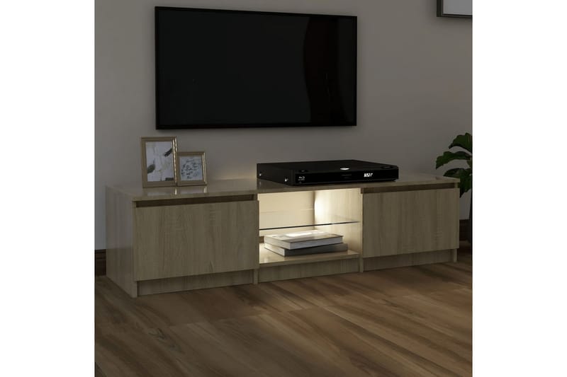 tv-skab med LED-lys 140x40x35,5 cm sonoma-eg - Brun - Møbler - TV borde & mediemøbler - TV-borde