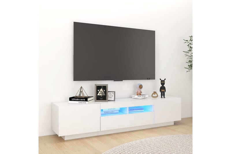 tv-skab med LED-lys 180x35x40 cm hvid højglans - Hvid - Møbler - TV borde & mediemøbler - TV-borde