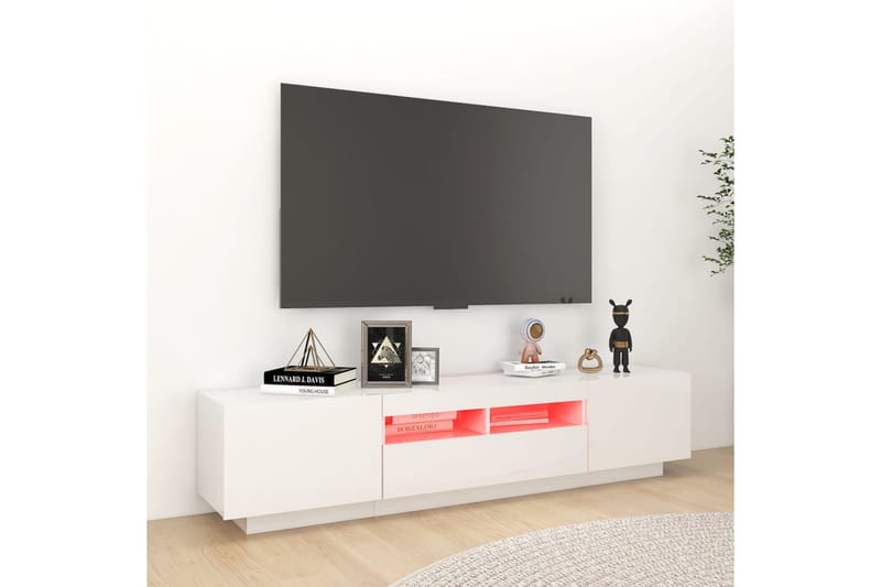 tv-skab med LED-lys 180x35x40 cm hvid højglans - Hvid - Møbler - TV borde & mediemøbler - TV-borde