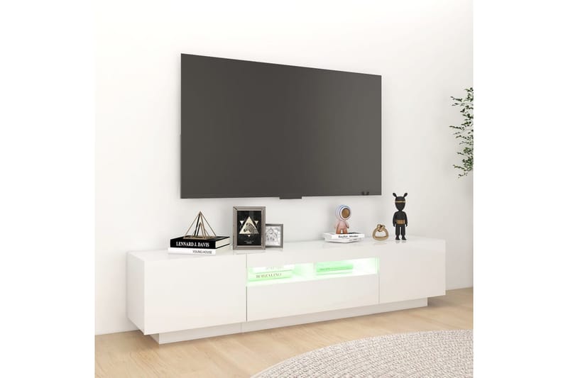 tv-skab med LED-lys 180x35x40 cm hvid højglans - Hvid - Møbler - TV borde & mediemøbler - TV-borde