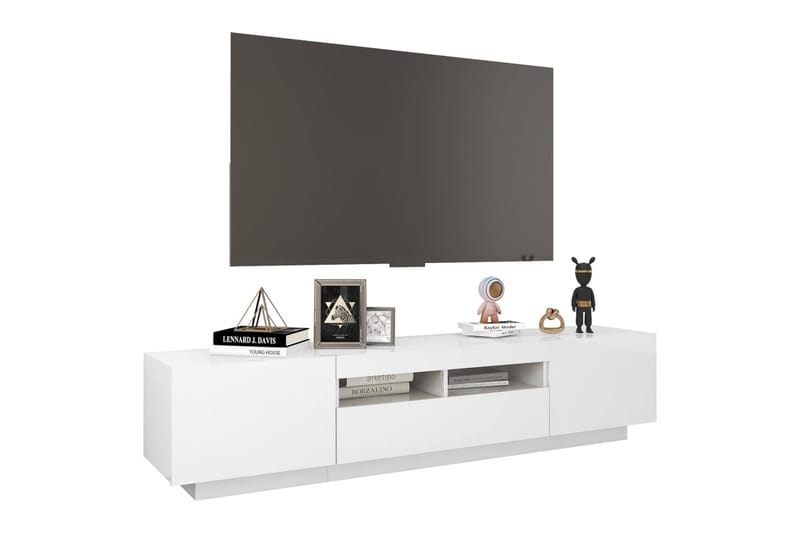 tv-skab med LED-lys 180x35x40 cm hvid højglans - Hvid - Møbler - TV borde & mediemøbler - TV-borde