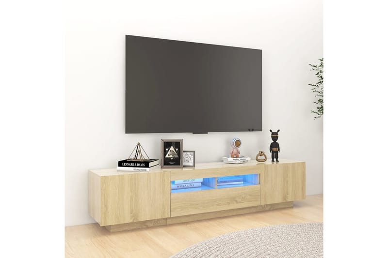 tv-skab med LED-lys 180x35x40 cm sonoma-eg - Brun - Møbler - TV borde & mediemøbler - TV-borde