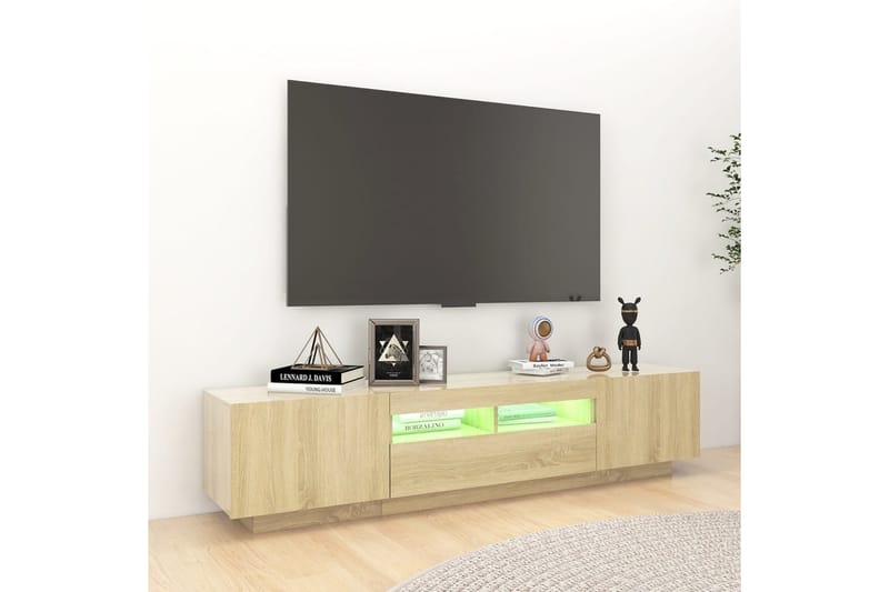 tv-skab med LED-lys 180x35x40 cm sonoma-eg - Brun - Møbler - TV borde & mediemøbler - TV-borde