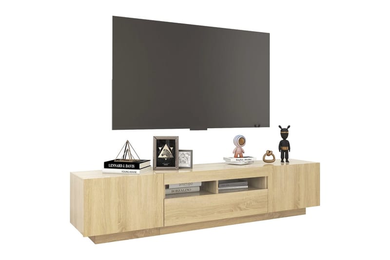 tv-skab med LED-lys 180x35x40 cm sonoma-eg - Brun - Møbler - TV borde & mediemøbler - TV-borde