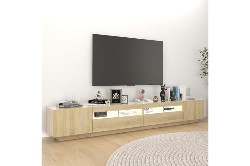 tv-skab med LED-lys 260x35x40 cm sonoma-eg - Brun - Møbler - TV borde & mediemøbler - TV-borde