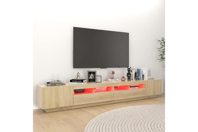 tv-skab med LED-lys 260x35x40 cm sonoma-eg - Brun - Møbler - TV borde & mediemøbler - TV-borde