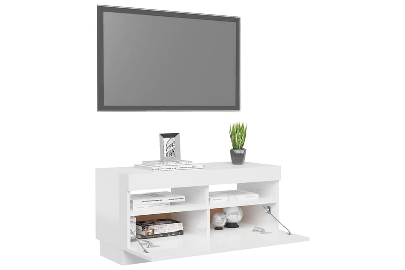 tv-skab med LED-lys 80x35x40 cm hvid højglans - Hvid - Møbler - TV borde & mediemøbler - TV-borde