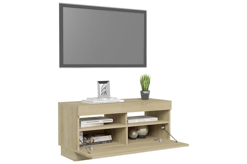 tv-skab med LED-lys 80x35x40 cm sonoma-eg - Brun - Møbler - TV borde & mediemøbler - TV-borde