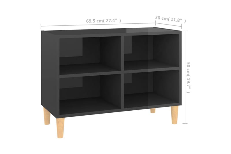 tv-skab med massive træben 69,5x30x50 cm grå højglans - Grå - Møbler - TV borde & mediemøbler - TV-borde