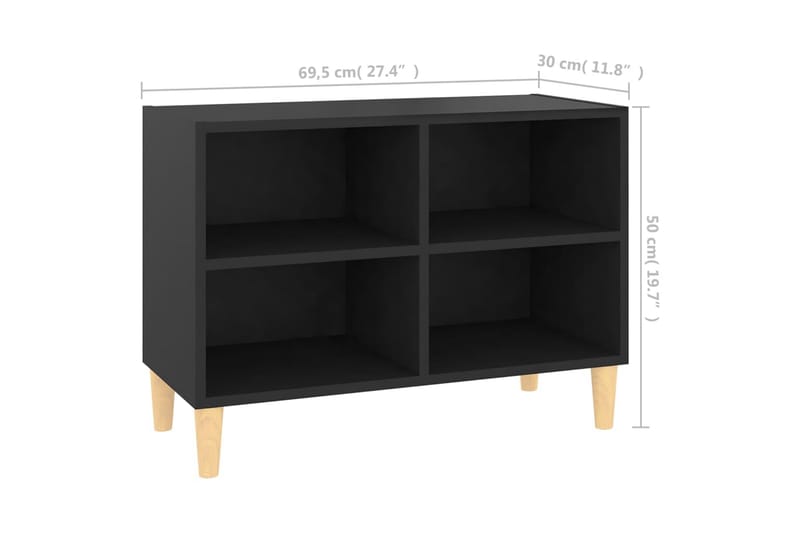 tv-skab med massive træben 69,5x30x50 cm sort - Sort - Møbler - TV borde & mediemøbler - TV-borde