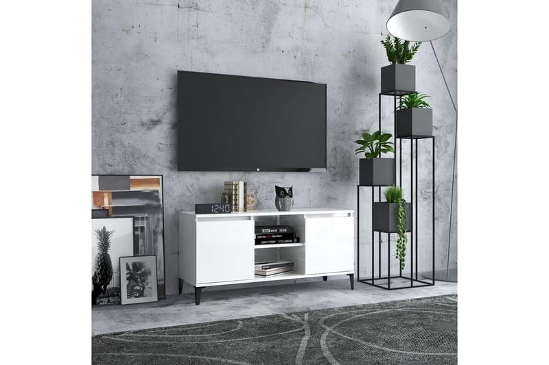 tv-skab med metalben 103,5x35x50 cm hvid højglans - Hvid - Møbler - TV borde & mediemøbler - TV-borde