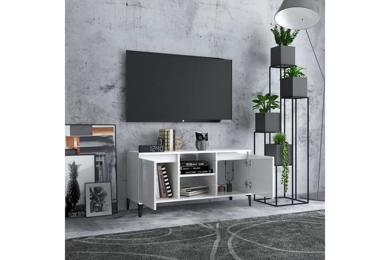 tv-skab med metalben 103,5x35x50 cm hvid højglans - Hvid - Møbler - TV borde & mediemøbler - TV-borde