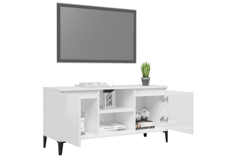 tv-skab med metalben 103,5x35x50 cm hvid højglans - Hvid - Møbler - TV borde & mediemøbler - TV-borde