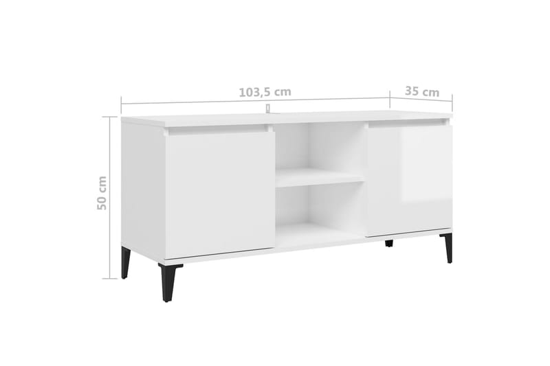 tv-skab med metalben 103,5x35x50 cm hvid højglans - Hvid - Møbler - TV borde & mediemøbler - TV-borde