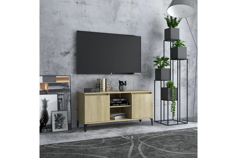 tv-skab med metalben 103,5x35x50 cm sonoma-eg - Brun - Møbler - TV borde & mediemøbler - TV-borde