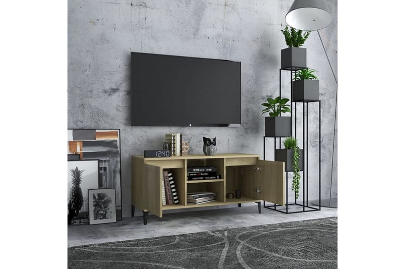 tv-skab med metalben 103,5x35x50 cm sonoma-eg - Brun - Møbler - TV borde & mediemøbler - TV-borde