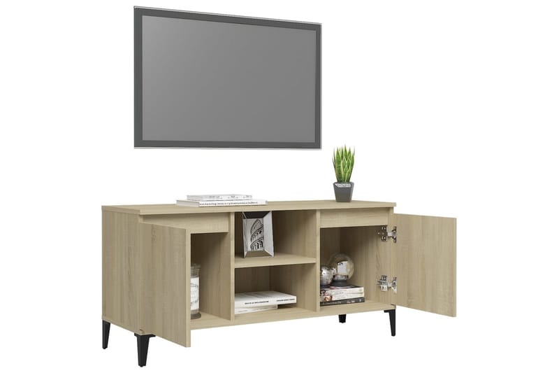 tv-skab med metalben 103,5x35x50 cm sonoma-eg - Brun - Møbler - TV borde & mediemøbler - TV-borde